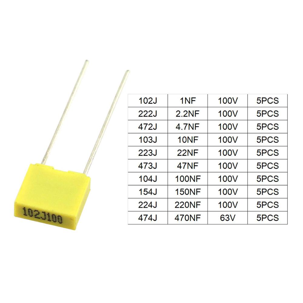 50 adet/grup 10 değer poliprop - Capacitor Kit Assortment incelemesi ve fiyatı